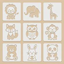 9 piezas Plantilla de pintura de animales lindos, herramienta de pintura lavable de 10 cm para educación temprana, adecuada para papel, tela, madera y creación DIY - Conjuntos - Ver 5