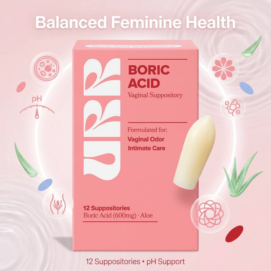 U-R-RBoric Acid Vaginal Suppository – 12 Count – With Lactic Acid & Aloe – Restore PH Balance, Eliminate Odor & Maintain Freshness – Women's Intimate Health – Limited Time Offe - 單包 - 查看 1