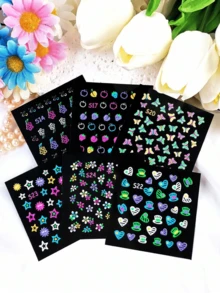 50pcs Glow-In-The-Dark Fluorescent Nail Stickers, Cute Cartoon Fruit Flower Heart Butterfly Pattern, Suitable For DIY Nail Art Decoration And Face Decoration, Also An Ideal Gift - A - View 8