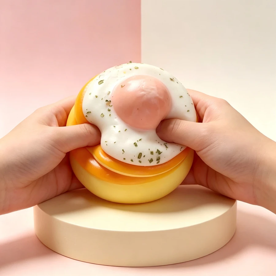 Fried Egg Toast Stress Relief Cake Realistic Food Model Squeeze Toy, Soft Slow Rebound Squeeze Toy, Stress Relief Toy, Squeeze Toy, New Squeeze Toy Birthday Gift, Perfect Gift, Gift (No Watermark On Real Item) (Accessories Random/Accessory Color And Style Random) (Pearl Chain And Sewing Thread Color Random, Not Fixed Color, Not Only The Colors Shown In The Picture)