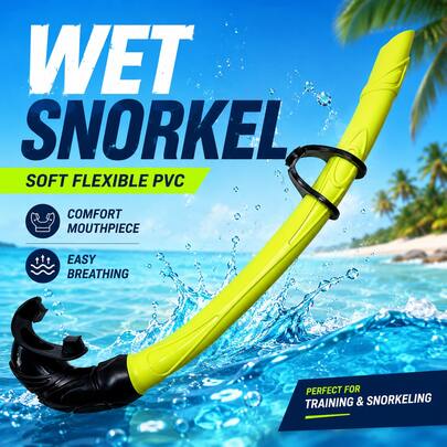 1pc Professional Freediving Wet Snorkel, Comfortable PVC Material Snorkel Tube For Snorkeling, Diving, Swimming Training, Suitable For Adults And Teenagers, Unisex
