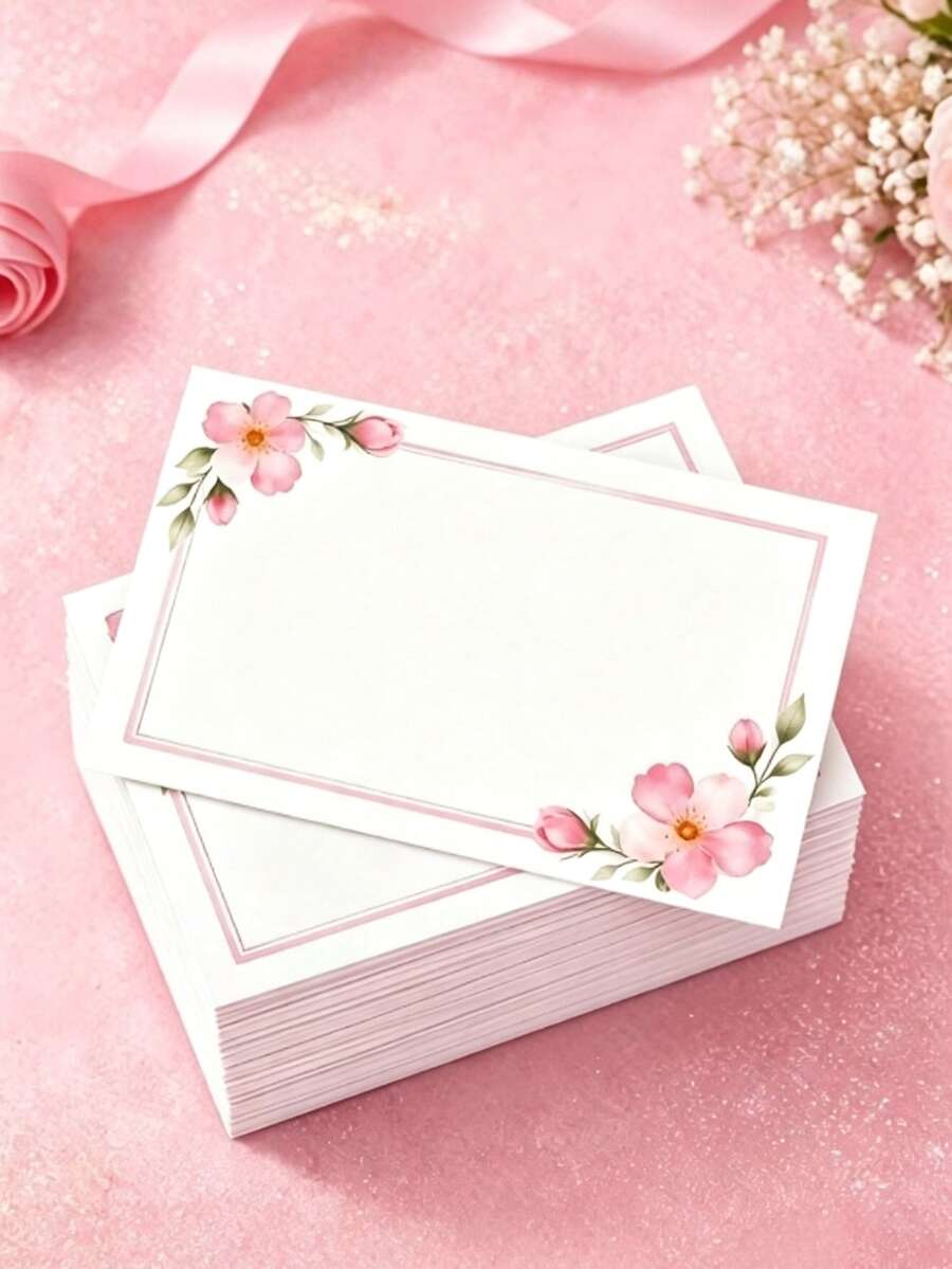 50 piezas Tarjetas en blanco con forma de corazón minimalistas, Tarjetas de mensaje florales en blanco, Tarjetas de felicitación en blanco con borde de acuarela de flores y corazones rosas, Tarjetas de bendición manuscritas, Impulsor de estado de ánimo, Expresión sincera, Adecuado para cualquier ocasión, Tarjetas de cartera, Tarjetas de presentación, Tarjetas de felicitación blancas, Regalos para maestros, Temporada de graduación, Día de la Madre - tarjeta - Ver 1