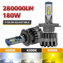 HYNBYZJ 2入 H4 H7 三色 LED 頭燈 H1 H11 9005 9006 LED 可調色 3000K 4300K 6000K 雙投影透鏡汽車 LED 前燈 12V - A - 查看 2