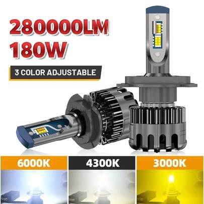 HYNBYZJ مصابيح أمامية LED ثلاثية الألوان 2 قطعة H4 H7 H1 H11 9005 9006 تحكم في اللون 3000K 4300K 6000K عدسة مزدوجة مشعة 12 فولت