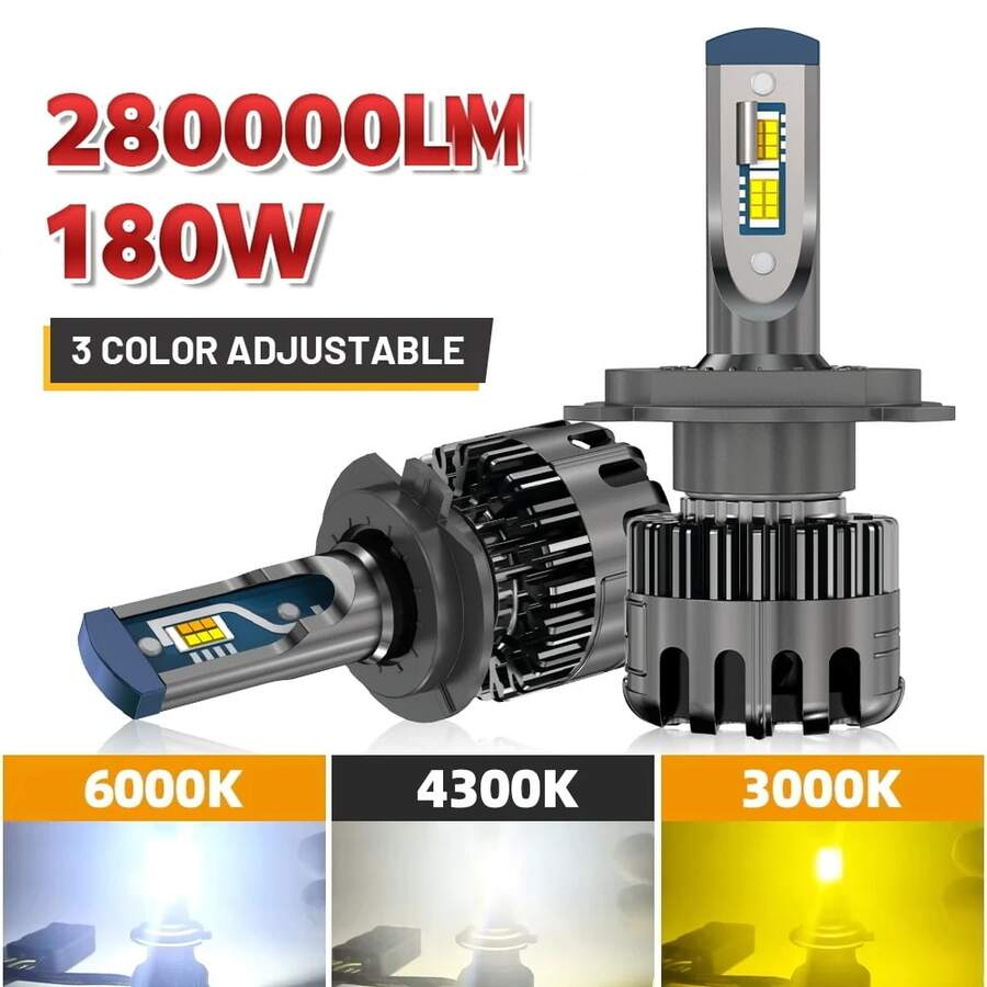 HYNBYZJ 2入 H4 H7 三色 LED 頭燈 H1 H11 9005 9006 LED 可調色 3000K 4300K 6000K 雙投影透鏡汽車 LED 前燈 12V