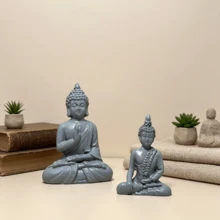 1pc Southeast Asian Thai Mini Buddha Statue, Gray Resin Zen Meditation Figurine, Suitable For Home Decor, Yoga Studio, Altar, Office Desk - Multicolor - View 7