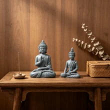 1pc Southeast Asian Thai Mini Buddha Statue, Gray Resin Zen Meditation Figurine, Suitable For Home Decor, Yoga Studio, Altar, Office Desk - Multicolor - View 5