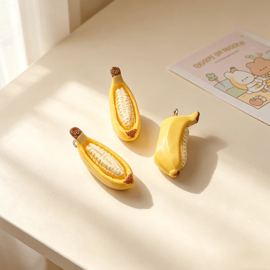 5/10pcs Resin Simulated Banana Pendant, Brooch, Earrings, Necklace, Bracelet, Jewelry Making Materials, DIY Handcraft Parts - Keychain, Keyring, Wallet Charm, Bag Charm, Phone Charm, Various Miniature Accessories - Multicolor - View 1