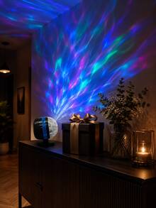 [Luz nocturna LED] Lámpara de proyección de aurora redonda, viene con cable USB de 1m, adecuada para mesita de noche, ambiente de la habitación, dormitorio, decoración navideña - Multicolor - Ver 6