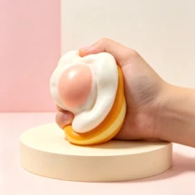 Fried Egg Toast Stress Relief Cake Realistic Food Model Squeeze Toy, Soft Slow Rebound Squeeze Toy, Stress Relief Toy, Squeeze Toy, New Squeeze Toy Birthday Gift, Perfect Gift, Gift (No Watermark On Real Item) (Accessories Random/Accessory Color And Style Random) (Pearl Chain And Sewing Thread Color Random, Not Fixed Color, Not Only The Colors Shown In The Picture) - Multicolor - View 4