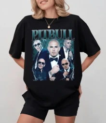 Pitbull Graphic T-Shirt, Unisex T-Shirt Of The Music Star Mr. Worldwide - Black - View 1
