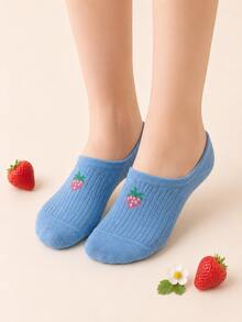 5 pares de calcetines invisibles con estampado aleatorio de fresa, esenciales diarios lindos y cómodos - Multicolor - Ver 6
