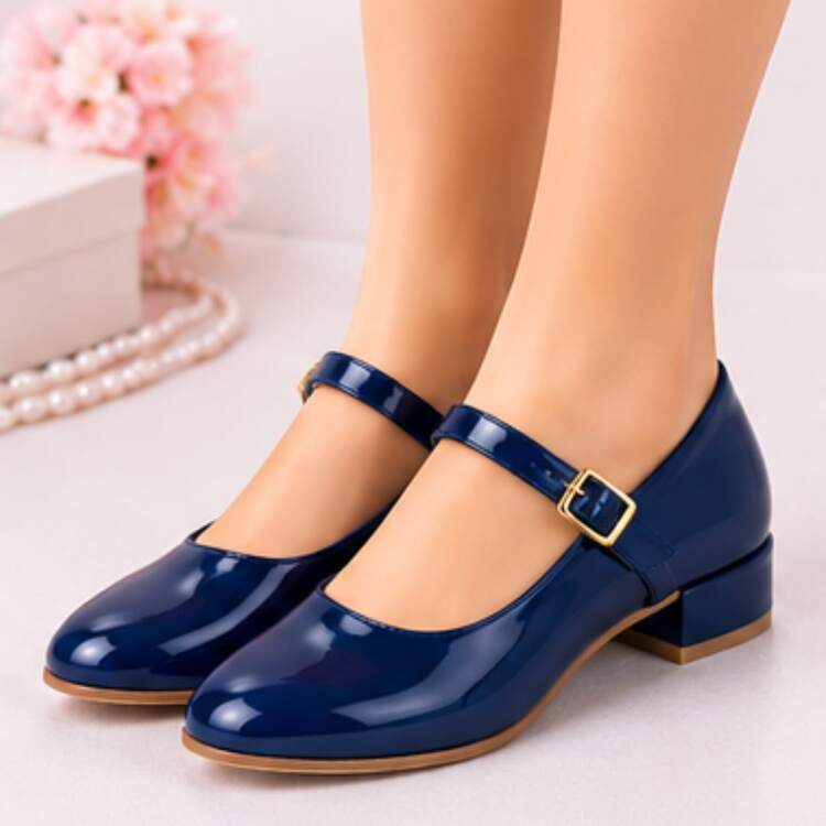 Children's Mary Jane Doll Ballet Flats With Small Heel/Patent Leather - Wedding/Party Sizes 28 To 36 - 藏蓝色 - 查看 11