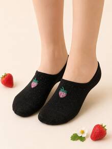 5 pares de calcetines invisibles con estampado aleatorio de fresa, esenciales diarios lindos y cómodos - Multicolor - Ver 4