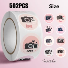 JOERBABU the little kangaroo Bobbie 502pcs/Roll Camera LOVE Pattern Stickers, 10 Assorted Designs, Christmas Gift Wrapping Labels, Scrapbook Stickers, Planner Gift Wrapping, Paper Craft Decoration, Party Gifts, Gift Box Decoration & Reward Stickers - Multicolor - View 1