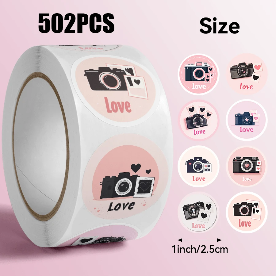 JOERBABU the little kangaroo Bobbie 502pcs/Roll Camera LOVE Pattern Stickers, 10 Assorted Designs, Christmas Gift Wrapping Labels, Scrapbook Stickers, Planner Gift Wrapping, Paper Craft Decoration, Party Gifts, Gift Box Decoration & Reward Stickers - Multicolor - View 1