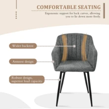 Goeurvant Contemporary Vertical-Stripe Upholstered Dining Chairs With Armrests & Metal Legs For Dining Room, Kitchen, Living Room - Set Of 2 / Set Of 4 / Set Of 6--Slate Grey-Chenille - 板岩灰 - 查看 4