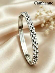 Camhanno Bộ 3 vòng tay thép titan cao cấp - Không phai màu, không gây dị ứng, đính đá Zirconia (hình cỏ bốn lá / hình đinh / hình vân) - Trang sức thời trang hàng ngày. - Bạc - Xem 8