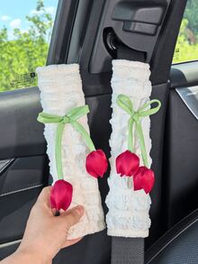 鬱金香花紋汽車安全帶肩墊，創意汽車安全帶保護套，適用於四季，女性汽車配件 - 鬱金香 - 查看 3