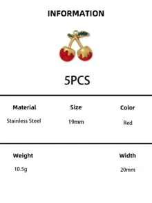 5个可爱珐琅樱桃和桃子吊坠，不锈钢材质，不褪色，手工制作，可用于制作耳环和项链等首饰。 - 水果 - 查看 10