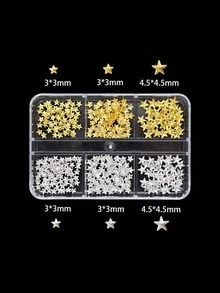 6盒裝3D奢華星星美甲裝飾，亮金色與銀色星星美甲飾品，可愛日系風格美甲DIY派對用品，適用於居家/美甲沙龍使用的美甲飾件 - 彩色 - 查看 5