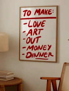 1 Peça, Arte em Tela, Decoração de Parede Emoldurada, "Lista de Tarefas: Amar, Arte, Passeios, Dinheiro, Jantar" Pôster de Arte de Parede, Decoração Estilosa e Estética para Cozinha e Sala de Estar, Pôster Minimalista com Letras Vermelhas Marcantes, Decoração de Destaque para Apartamentos Chiques e Quartos de Dormitório, Arte Manual Retrô e Encantadora - A - Visão 6
