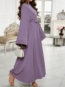 1 chiếc váy Abaya nữ kín đáo, màu trơn, tay cánh dơi và thắt lưng - Áo maxi dài rộng rãi, trang phục Hồi giáo dành cho mặc hàng ngày và các dịp đặc biệt. - Nhiều màu - Xem 35