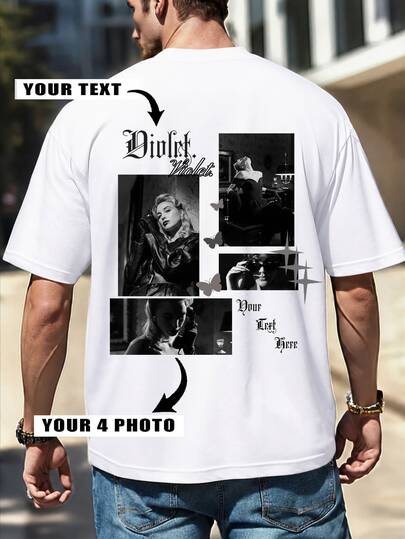 Customized Personalized Men's Plus Size T-Shirt Poster Style Print Loose Short Sleeve - Can Add Text And Photos (Suitable For Family/Friends/Party/Team/Boyfriend/Girlfriend/Workwear/Pets/Couples/Gifts) Family Gathering Uniform, Anniversary, Holiday Gift, Valentine's Day Gift, Gift For Him, Wedding Gift, Father's Day Gift, Best Friend Gift, Anniversary Gift