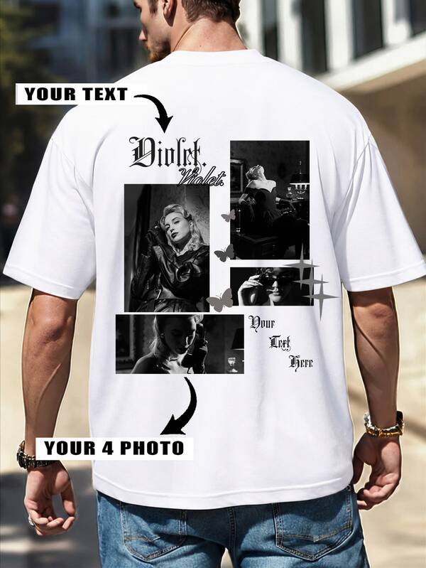 Personalisiertes Herren-T-Shirt in Große Größen, Poster-Stil Muster, locker geschnitten, Kurzarm - Text und Fotos können hinzugefügt werden (Sport