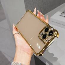 1pc Luxury Electroplate Transparent Phone Case Compatible With IPhone 17/6/7/8/X/XS/XR/11/12/13/14/15/16/16e Pro Max Plus, Galaxy S22/23/24/25/S24 FE/S25 EDGE, A07/A17/A04/05/06/A14/A15/A16/A24/A25/A34, Note 9/10/11/12/13, 9/10/12/13C 14C, MOTO, Honor X, HW, RENO C53 C55 C61 C63 C67 Bumper Shockproof Clear Cover 2 In 1 PC TPU Case - Gold - View 4