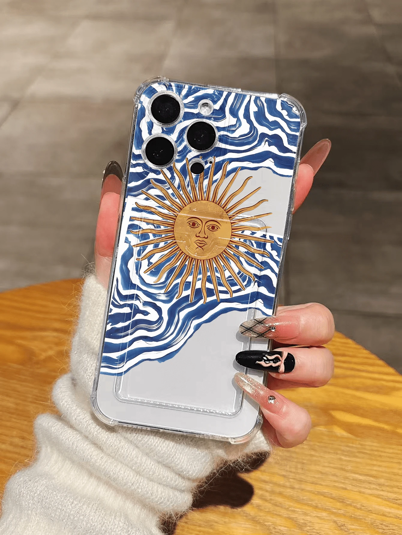 Transparent Card Holder Phone Case With Sun And Wave Print, Supports Card Insertion, TPU Soft Shell With Precise Cutouts And Anti-Fall Corners, Compatible With IPhone 15 Pro Max, 14 Plus, 13 Pro Max, 12, 11, 7G, 7P, IX, XR, XS Max, 11, 12, 13, 14, 15, 16, 15 Pro, 15 Plus, 15 Pro Max, 7 Plus, 8 Plus, X, XS Max, XR, 11 Pro, 12 Pro, 13 Pro, 14 Pro, 12 Mini, 13 Mini, 17, 17 Pro Max, Shockproof, Scratch-Resistant, Valentine's Day Gift - Clear - View 1