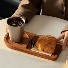 1件复古托盘早餐咖啡茶托盘干奶茶托盘下午茶套装面包甜点盘 - 摩卡棕 - 查看 3
