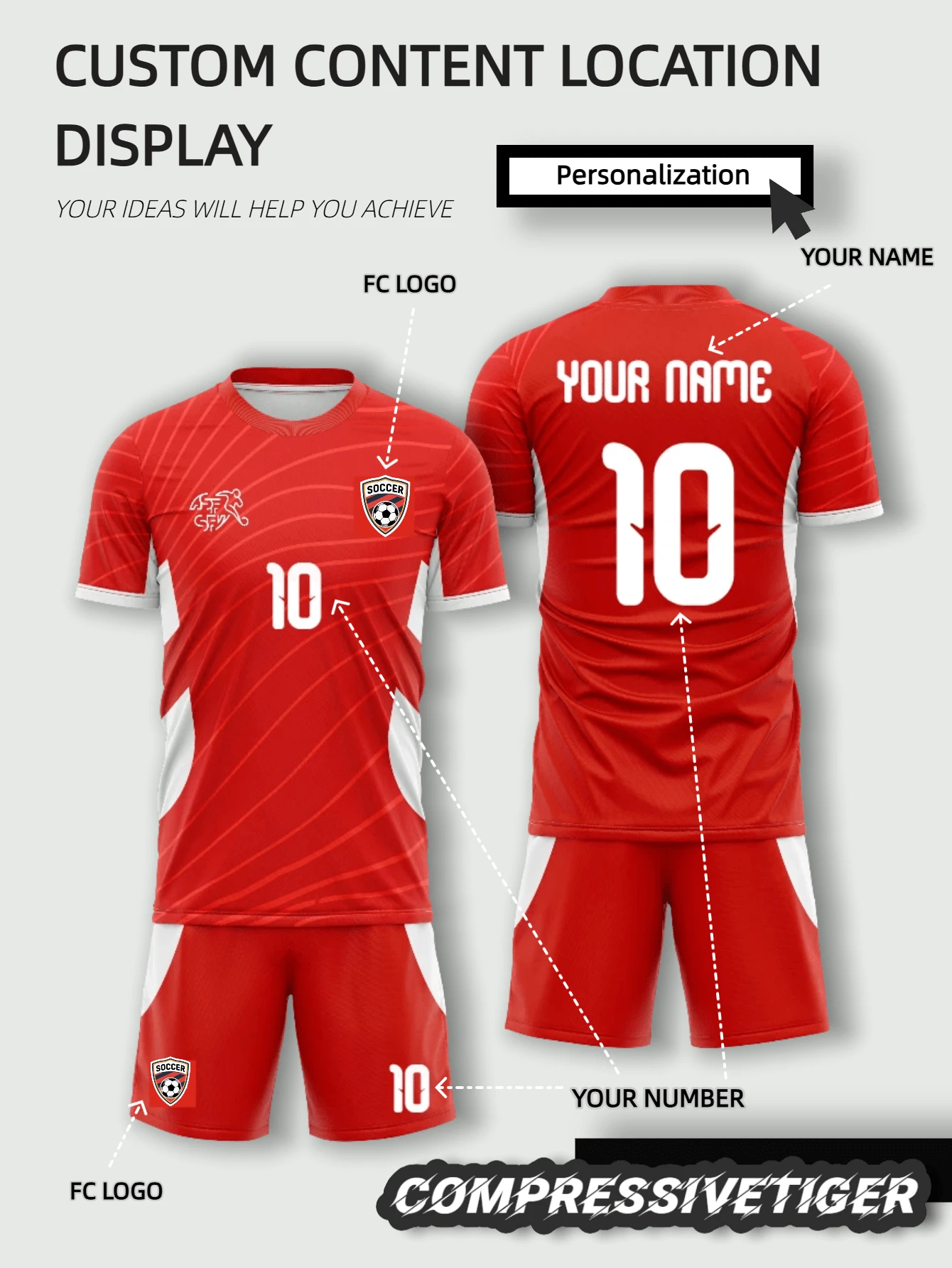2pcs/Set Customized 2026 Switzerland Home Soccer Jersey And Shorts Set, Red Wave Pattern, Customizable Name And Number Sports - Red - View 1