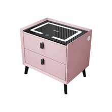 Nightstand, Bedside Table For Bedroom, LED Touch Screen, Wireless Charging, Glass - Pink - View 1
