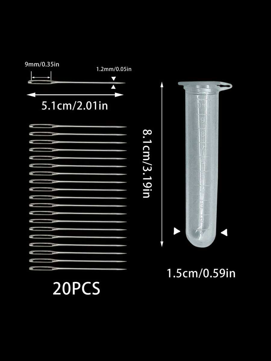 20pcs 5.1cm Large Eye Metal Hand Sewing Needles, Ribbon Embroidery Style With Flip Cover Storage Tube, Cross Stitch Leather Sewing Home Embroidery Tools - Ribbon Needle - View 1