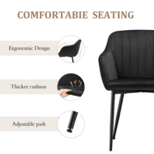 Goeurvant Contemporary Vertical-Stripe Upholstered Dining Chairs With Armrests & Metal Legs For Dining Room, Kitchen, Living Room - Set Of 2 / Set Of 4 / Set Of 6 - Black - 黑色 - 查看 5
