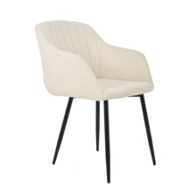 Goeurvant Contemporary Vertical-Stripe Upholstered Dining Chairs With Armrests & Metal Legs For Dining Room, Kitchen, Living Room - Set Of 2 / Set Of 4 / Set Of 6--Cream-Chenille - 奶油 - 查看 8
