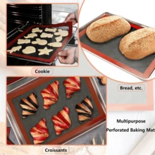 1/2/3 Stücke Silikon Backmatte, perforiert, Ofeneinlage für halbes Backblech, wiederverwendbare perforierte Silikon Backmatte für Kekse, Windbeutel, Brot, Pizza, Gebäck, Größe 11.8x15.8 Inches, Rot - Verschiedenfarbig - Übersicht 5