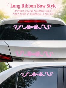 Cute Pink Bow Car Stickers, Soft Style Long Ribbon And Cherry Blossom Bow Decals Suitable For Car Windows And Body - A - View 4