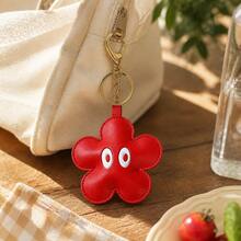 1pc Y2K Funny Red Flower Keychain, Stuffed PU Leather Pendant With Big Eyes, Quirky Bag Charm For Backpack & Car Keys, Cute Gift For Women & Friends - Multicolor - View 1
