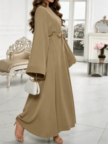 1 chiếc váy Abaya nữ kín đáo, màu trơn, tay cánh dơi và thắt lưng - Áo maxi dài rộng rãi, trang phục Hồi giáo dành cho mặc hàng ngày và các dịp đặc biệt. - Nhiều màu - Xem 14