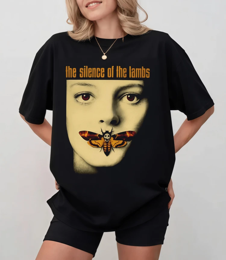 The Silence Of The Lambs Vintage Movie Hannibal Lecter Cotton T-Shirt - 黑色 - 查看 7