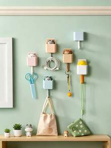 Ganchos decorativos para guardería de bebé, ganchos de almacenamiento con diseño de gato de dibujos animados lindos, ganchos creativos fuertes sin rastro, ganchos telescópicos estilo INS para dormitorio - Multicolor - Ver 3