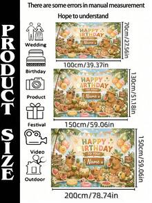 Personalized Children's Birthday Backdrop Custom Name Forest Animal Party Banner, Cute Capybara Forest Theme Decoration, Baby Shower, 1st Birthday - Multicolor - View 2