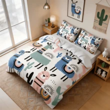 2/3pcs 3D Print Cartoon Llama Cactus Duvet Cover Set White Base Cute Alpaca Bohemian Pattern Bedding Set Modern Sweet Playful Comforter Cover Set (Size 135x200 Only 1 Pillowcase) - Multicolor - View 5