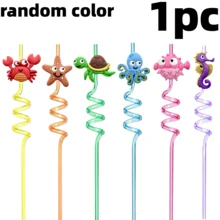 Cute Marine Life Straws! 6pcs 3D Soft Silicone Cartoon Decorations, Turn Drinking Into An Underwater Adventure. PET Material, And Odorless, Spiral Design Can Be Freely Bent, Compatible With Various Water Bottles, Anti-Choking Design For More Thoughtful Drinking, Children Drink More Smoothly. Detachable Soft Silicone Marine Head Design, Reusable And More , Great Value For Money. - View 12