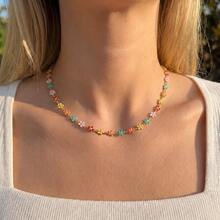 1pc Daisy Choker Necklace, Colorful Flower Necklace, Cute Summer Jewelry, Fashion Necklace, Boho Floral Necklace, Cute Gift For Her, Party Necklace, Daily Wear Accessory - Multicolor 2 - View 3