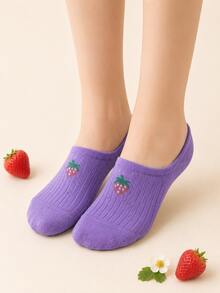 5 pares de calcetines invisibles con estampado aleatorio de fresa, esenciales diarios lindos y cómodos - Multicolor - Ver 7