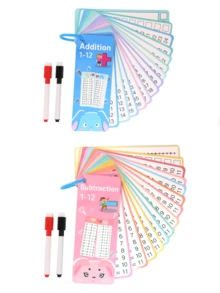 0-12 Math Addition Subtraction Multiplication Division Children's Math Flash Cards, 2 Pens And 1 Ring (Random Color), Reusable Erasable Math Flash Cards, Montessori, Educational Game, Boys And Girls Educational Toy, Learning Education, Kindergarten, Home Education, Ideal Choice For Learning Math, Gift For Kids - Multicolor - View 12