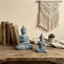 1pc Southeast Asian Thai Mini Buddha Statue, Gray Resin Zen Meditation Figurine, Suitable For Home Decor, Yoga Studio, Altar, Office Desk - Multicolor - View 1